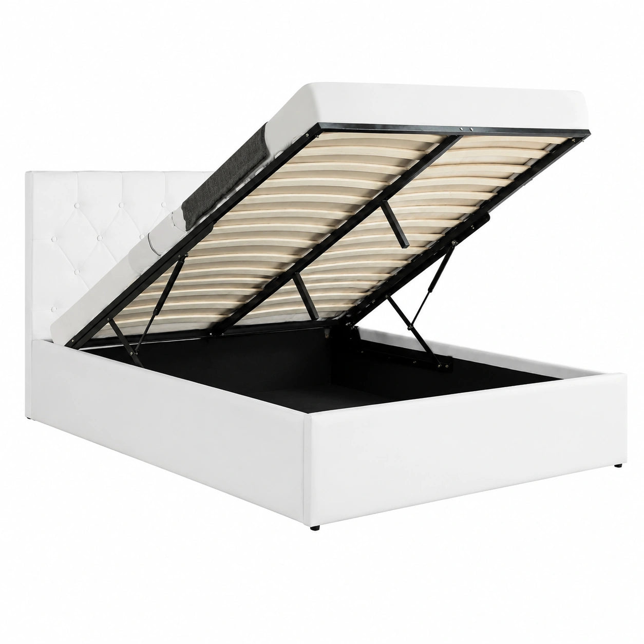 Lit coffre, avec sommier, coloris blanc, 140 x 190 cm, pour la chambre