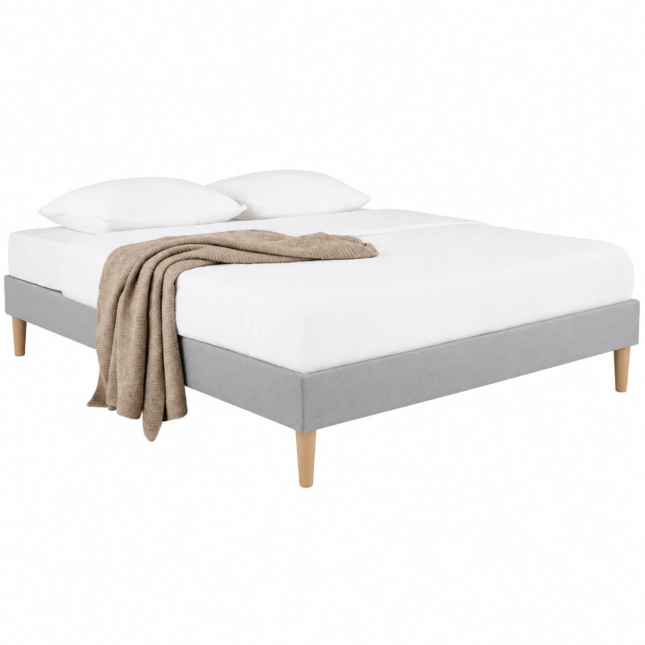 Lit, en tissu, avec sommier, coloris gris, 1 place, 160 x 200 cm, pour la chambre