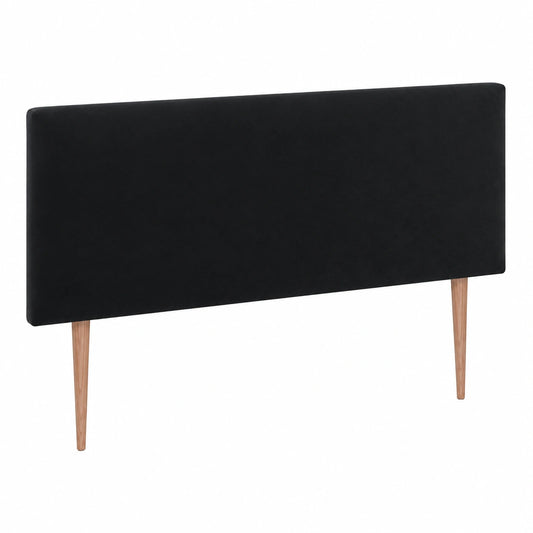 Lit, en velours, rembourré, coloris noir, pour la chambre
