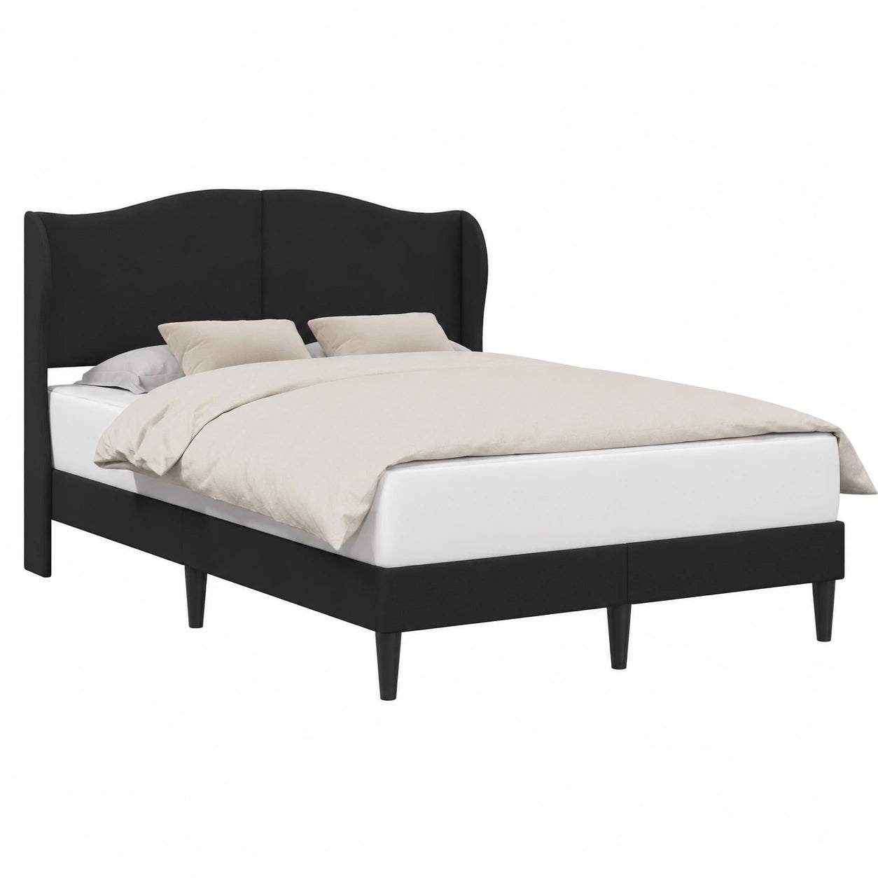 Lit, en velours, coloris noir, 140 x 190 cm, pour la chambre
