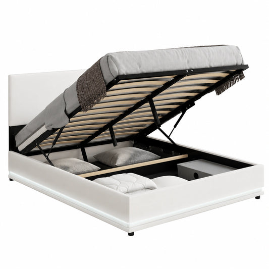 Lit coffre, avec sommier, coloris blanc, 140 x 190 cm, pour la chambre