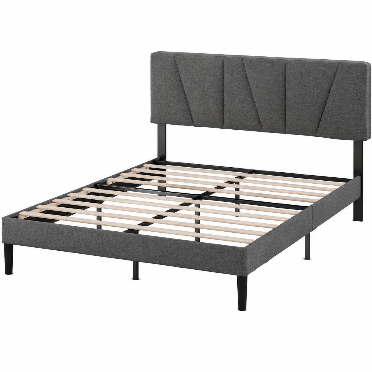 Lit, 2 places, avec sommier, coloris gris, 140 x 190 cm, pour la chambre