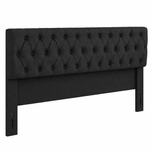 Lit, en tissu, coloris noir, pour la chambre