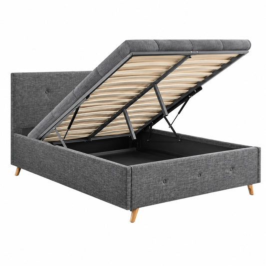 Lit coffre, avec sommier, en tissu, coloris gris et anthracite, 140 x 190 cm, pour la chambre